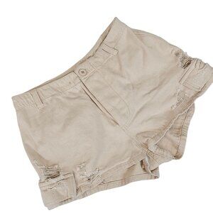 Womens 12 Cream Boho Festival Jean Denim Mini Short Shorts Festival Cottagecore